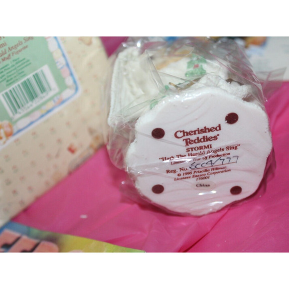 Enesco Cherished Teddies Figurine Stormi Hark The Herald Angels Sing 1996 In Box - Picture 6 of 14